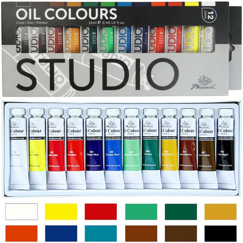 foto del prodotto altro set di 12 colori ad olio phoenix studio, pittura artistica, 12 x 12 ml