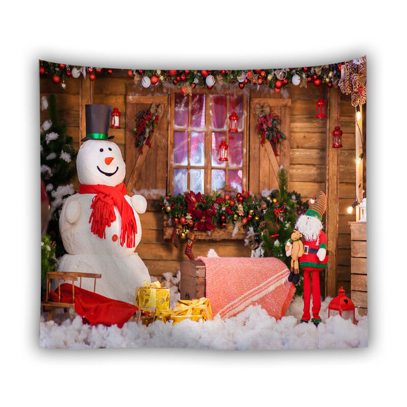 foto del prodotto altro sfondo per decorazioni murali, sfondo per feste in famiglia, sfondo invernale, albero innevato, babbo natale, pavimento in legno, sfondo per