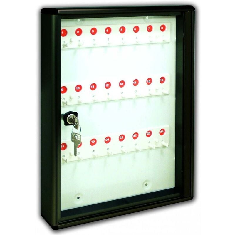 foto del prodotto alubox bacheca portachiavi da parete in alluminio 30x5x14 cm porta chiavi da muro per casa interno o esterno protetto made in italy con 24 ganci