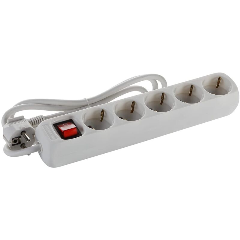 foto del prodotto alyco 199465, base multipla 5 prese con interruttore, cavo da 1.4 m, bianco