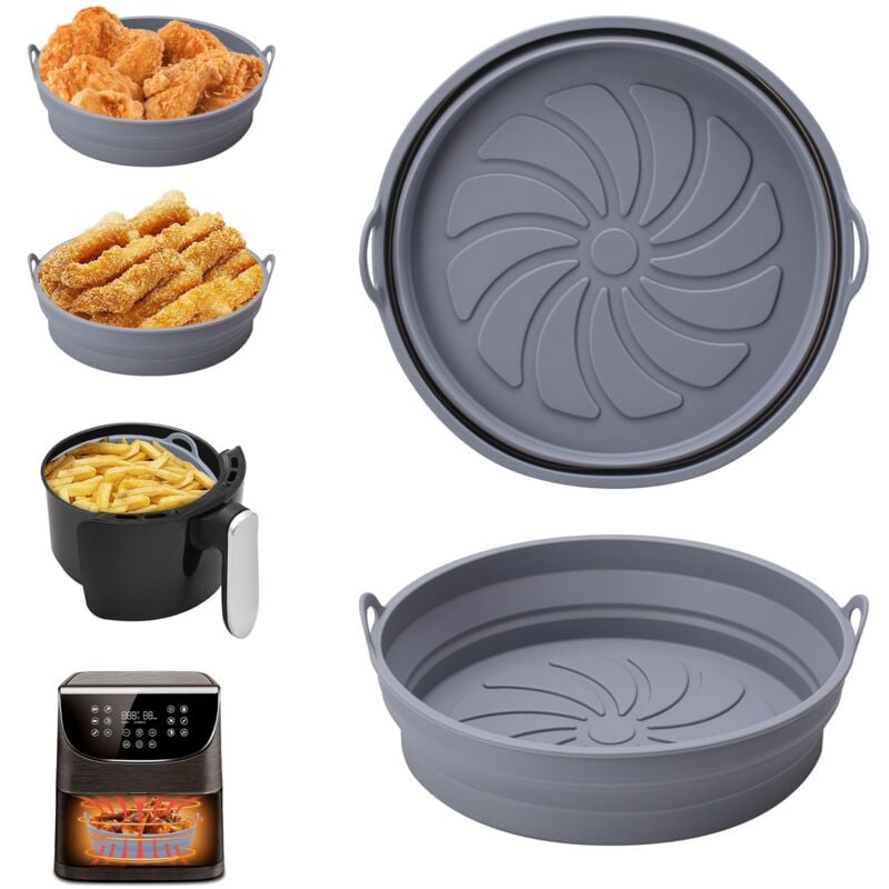 foto del prodotto alyvisun 2 pezzi accessori in silicone per air fryer teglie per friggitrice ad aria contenitori cestello riutilizzabile rotondo tappetino stampi per
