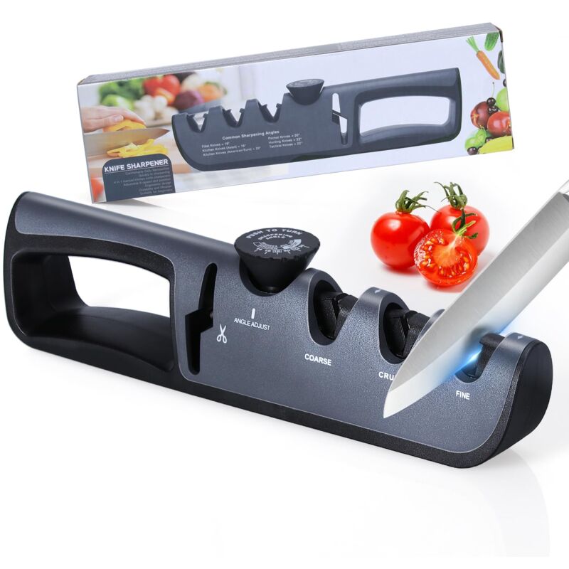 foto del prodotto alyvisun affilacoltelli professionale, manuale 4 in 1 affilacoltelli, manico ergonomico e base antiscivolo, per affilare coltelli da cucina, forbici