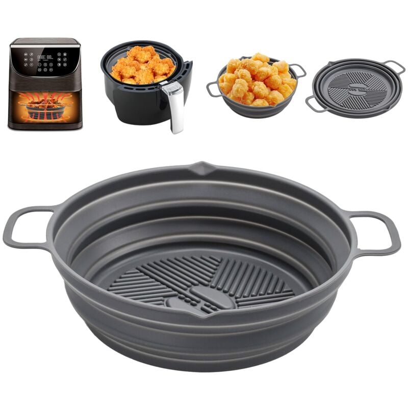 foto del prodotto alyvisun teglia per friggitrice ad aria, teglie silicone accessori per friggitrice aria tappetino riutilizzabile air fryer contenitori rotondo