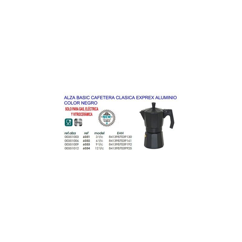 foto del prodotto alza caffettiera classic espresso alluminio nero 3 tazze basic 6031