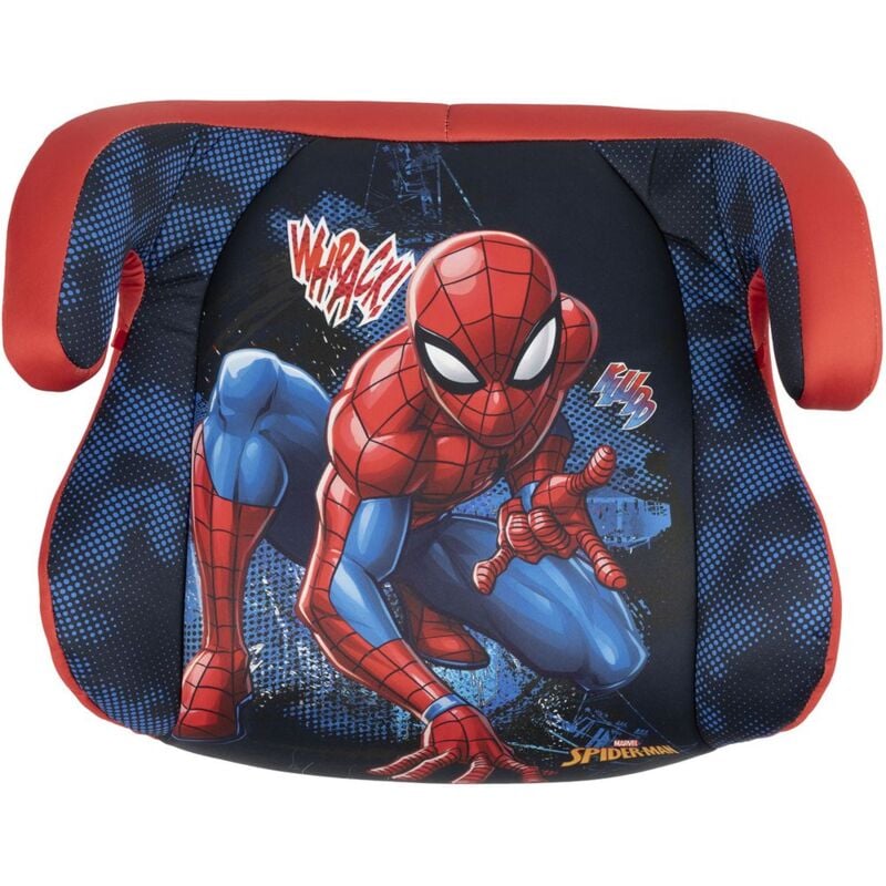 foto del prodotto alzabimbo isofix marvel spiderman adatto a bambini con altezza da 125 a 150 cm supereroi uomo ragno seggiolino rosso azzurro sicurezza, alzatina