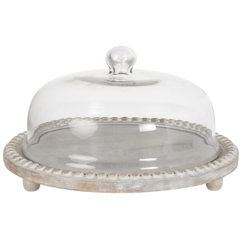 foto del prodotto alzata per torte con coperchio in legno di mango chiaro 29 x 29 x 16 cm vassoio decorativo per torte cupola pasticceria