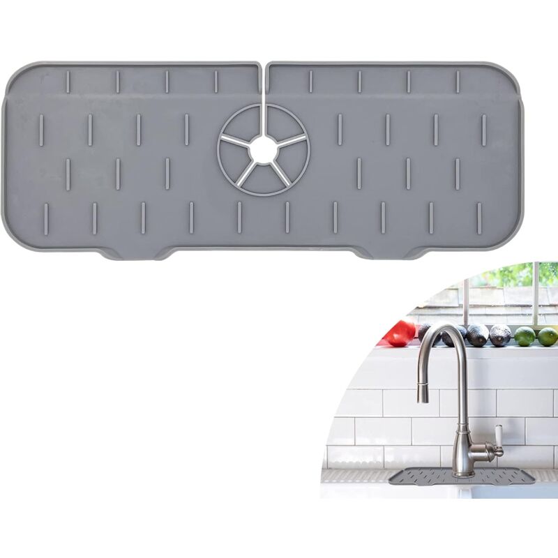 foto del prodotto alzatina del rubinetto della cucina in silicone, tampone assorbente del rubinetto della cucina, accessori per il bancone della cucina, rubinetto