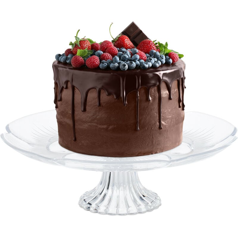 foto del prodotto alzatina per dolci con base, alzata porta torta da cucina, hxd 10 x 29 cm, piatto in plastica, trasparente relaxdays
