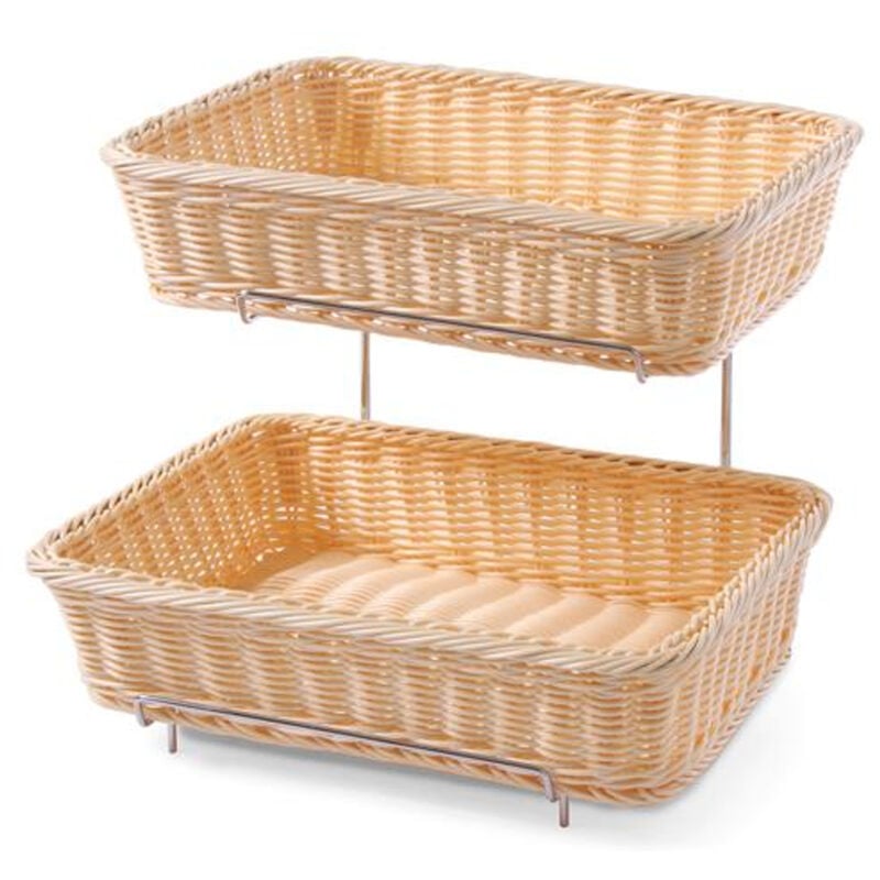 foto del prodotto alzatina portapane, 2 livelli, espositore con 2 cestini gn 1 2 per pane, supporto per cesto di pane, 360x280x h 290mm, polipropilene, inox hendi