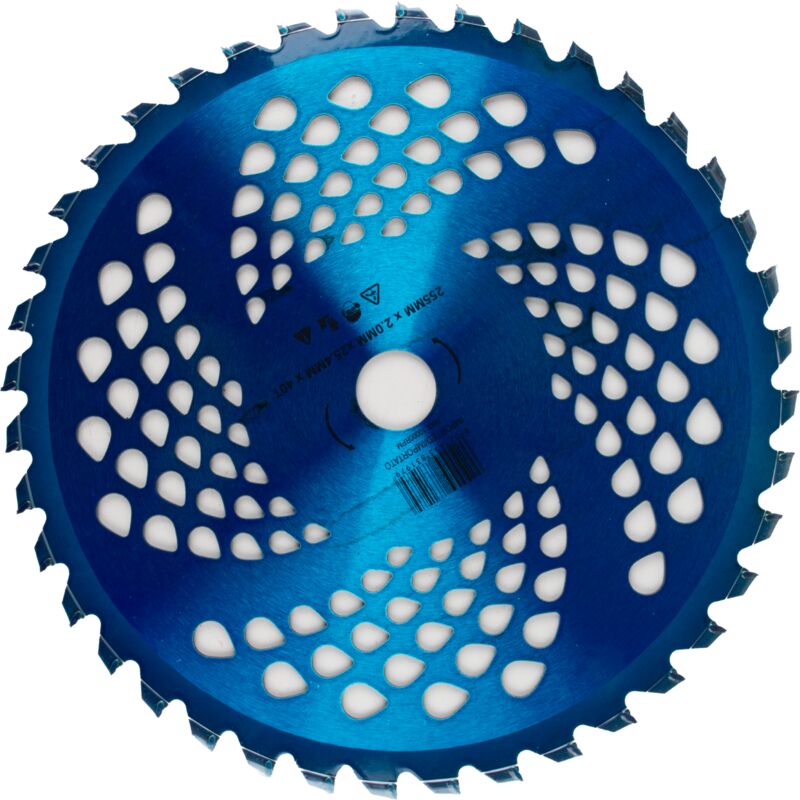 foto del prodotto ama disco professionale per decespugliatore con 40 denti in tungsteno anodizzato blu esterno 255mm foro 25,4mm per qualsiasi tipo di erba e