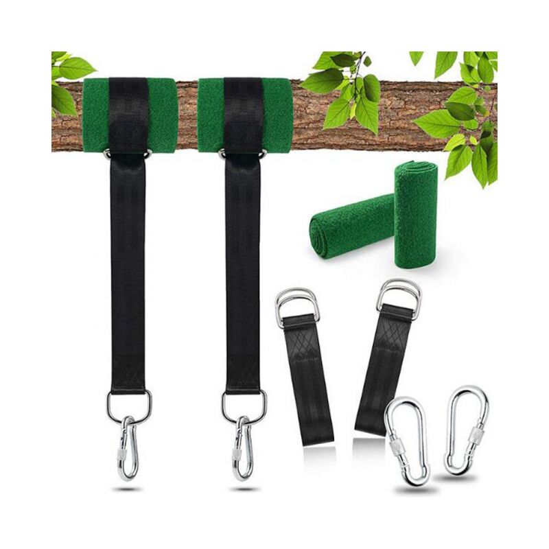 foto del prodotto amaca 1,50 m x 2, attacco per amaca, kit cinghia di sospensione regolabile, con anello a d moschettoni di fascia alta carico massimo 500 kg,