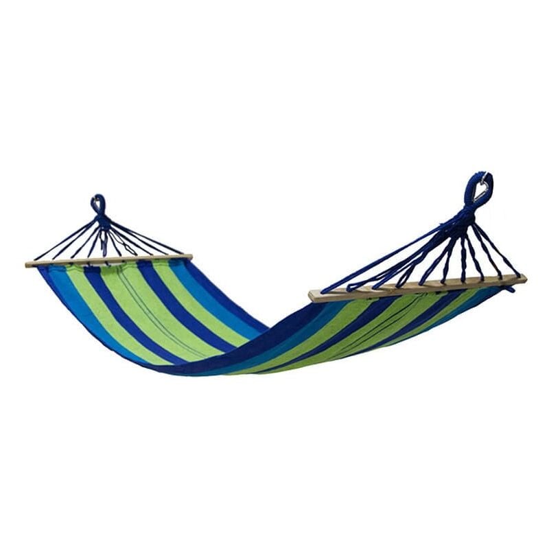 foto del prodotto amaca 200 x 80 cm con traversa strisce verdi blu