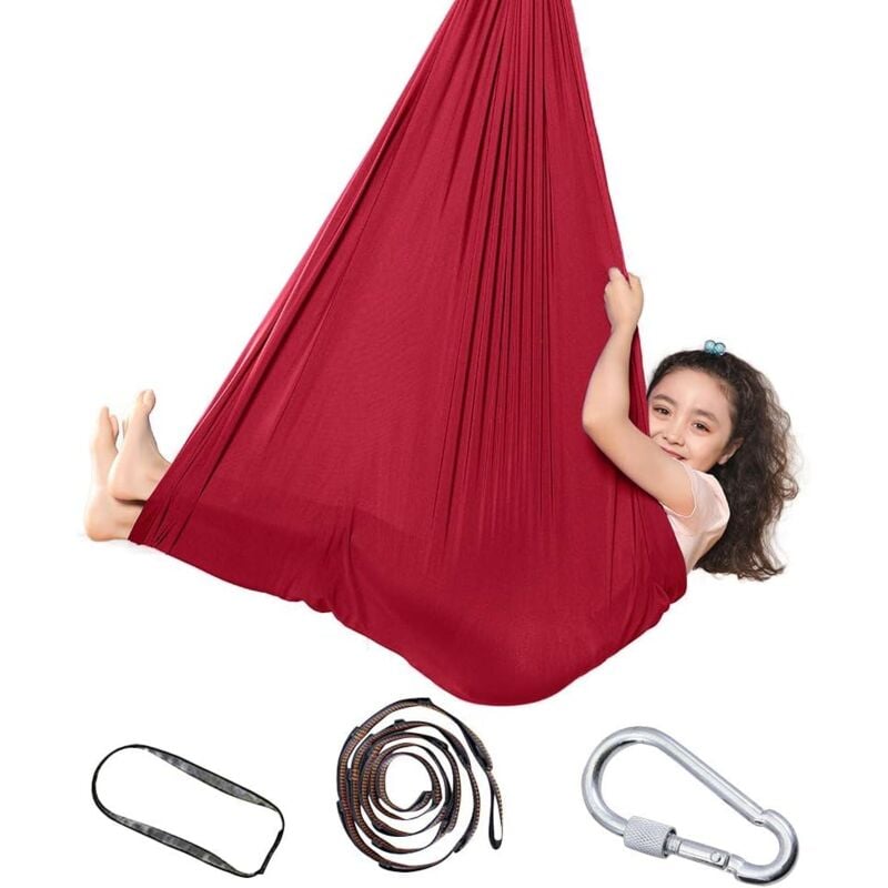foto del prodotto amaca altalena per bambini, sedia altalena sensoriale, amaca morbida con bisogni, yoga all aperto, campeggio rossa, 1 m 