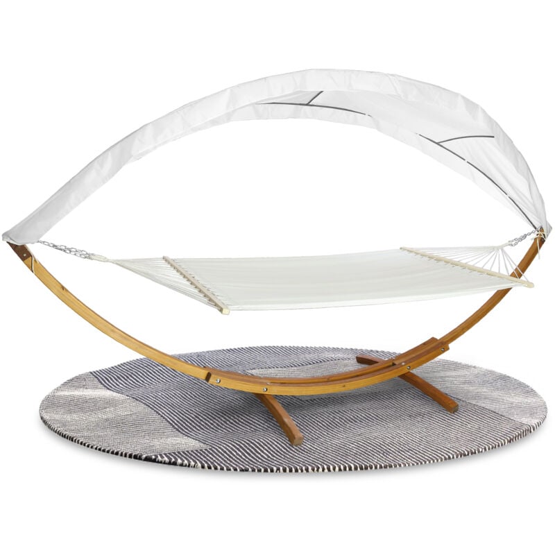 foto del prodotto amaca con supporto struttura in legno bianco 205 x 150 cm tessuto in policotone swanew
