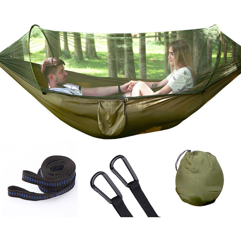 foto del prodotto amaca da campeggio con zanzariera, 1 2 persone, portatile e leggera, paracadute pop up per esterno o campeggio, viaggio, spiaggia 250 x 120 cm verde