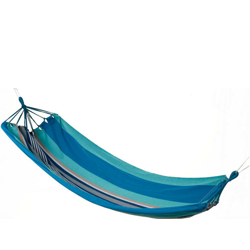 foto del prodotto amaca da esterno in cotone 100x200cm strisce blu relax e comfort per giardino e terrazza
