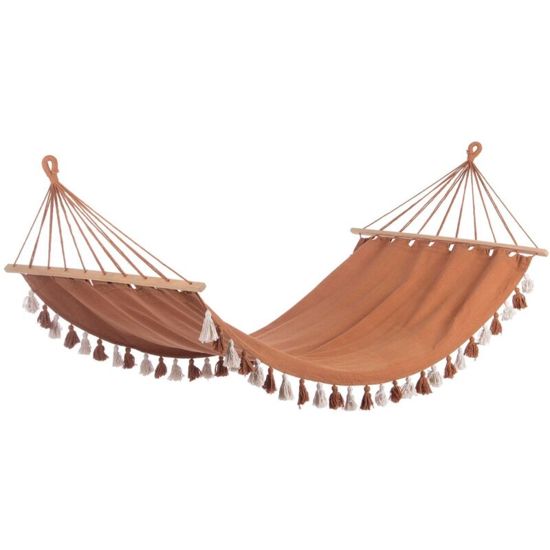 foto del prodotto amaca da giardino tassel seduta comoda e rilassante in tessuto, 100 x 200 cm bianco e arancio