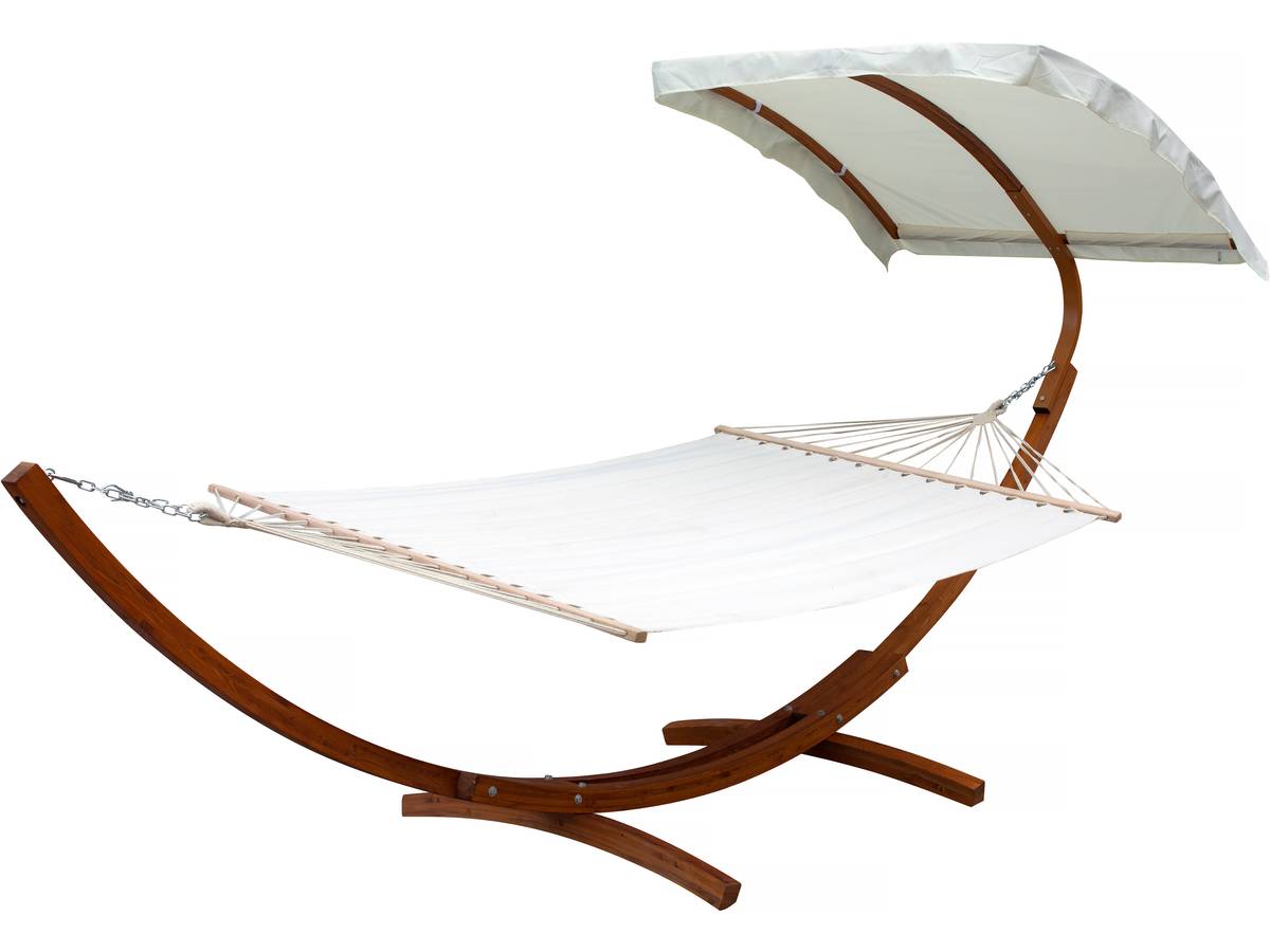 foto del prodotto amaca di legno quot dallas xl quot con tela di cotone e tenda da sole ecru