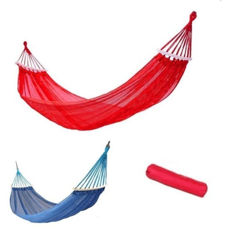 foto del prodotto amaca giardino colorata sacca rete sostegno legno campeggio 185x135 cm 94921