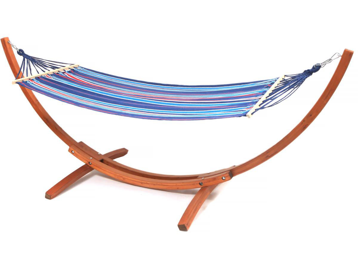 foto del prodotto amaca in legno con tela di cotone dallas 3 m blu misto