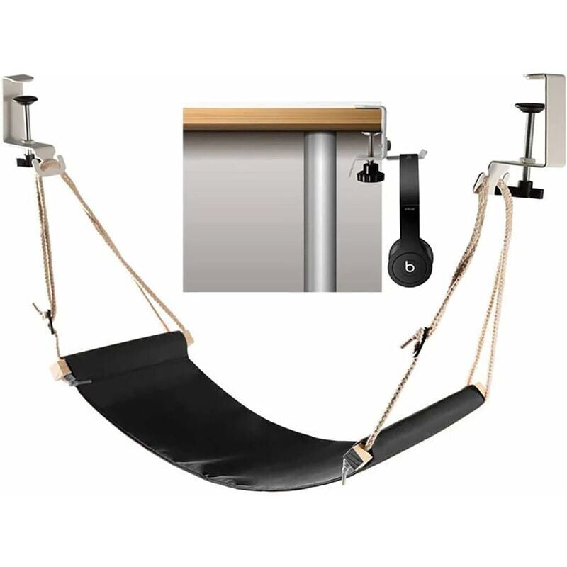 foto del prodotto amaca per i piedi, amaca per i piedi regolabile per i piedi dell ufficio, supporto per cuffie incluso, regolabile, portatile, perfetta per alleviare
