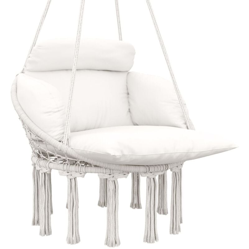 foto del prodotto amaca poltrona sospesa in stile boho 80x60x40 cm con cuscino bianco crema