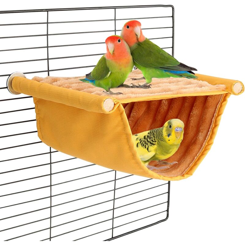 foto del prodotto amaca riscaldata per uccelli, nido per criceti per pappagalli, amaca per uccelli, accessori per gabbie per pappagalli, set lavabile, giallo s 