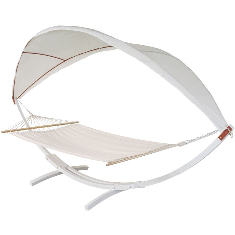 foto del prodotto amaca sospesa altalena fino a 200 kg con telo protezione solare struttura in legno 420 cm 2 persone bianco crema 040003394