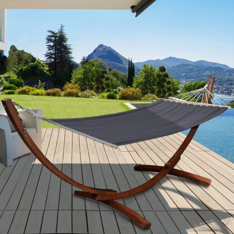 foto del prodotto amaca xl con supporto in legno e tela grigio antracite