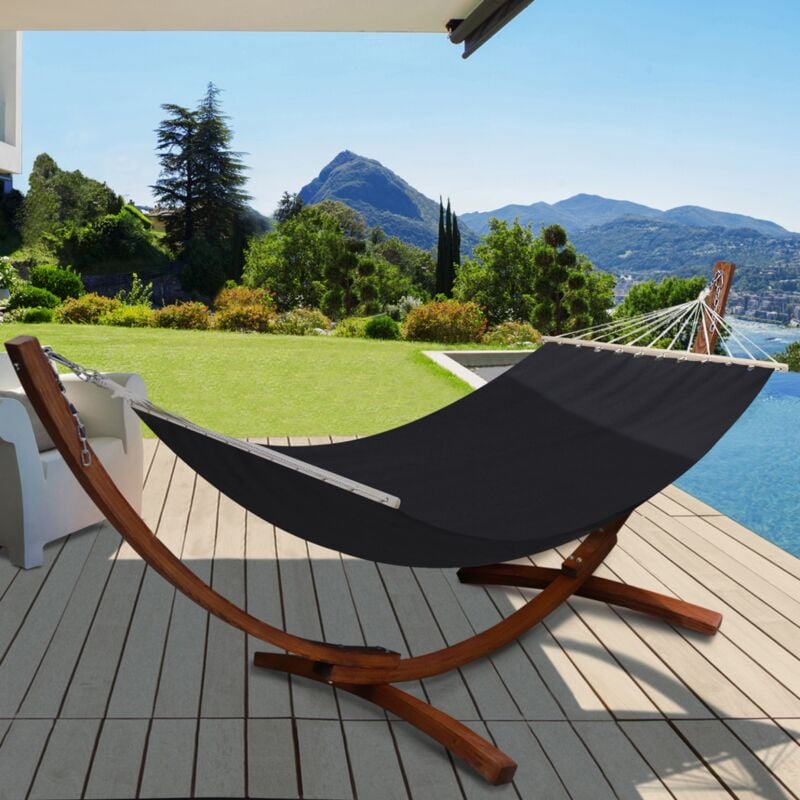 foto del prodotto amaca xl con supporto in legno e tela nera