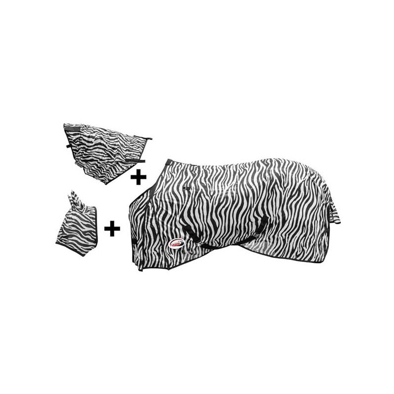 foto del prodotto amahorse coperta in rete antimosche zebra completa di maschera e copricollo staccabili 145 cm