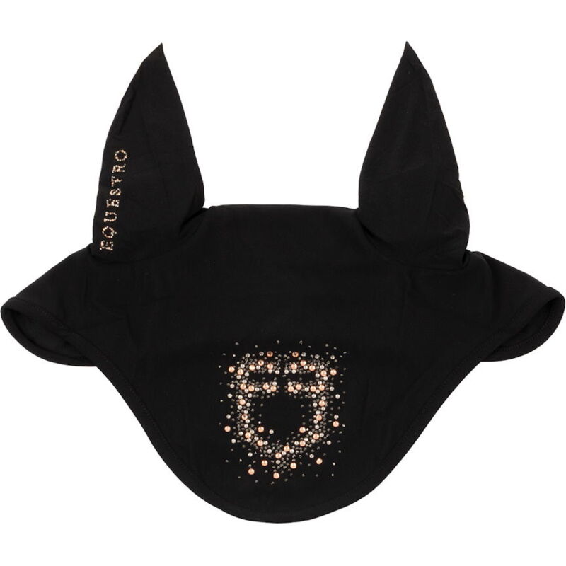 foto del prodotto amahorse cuffietta in morbido cotone con orecchie elasticizzate e logo in strass stone edition pony, nero