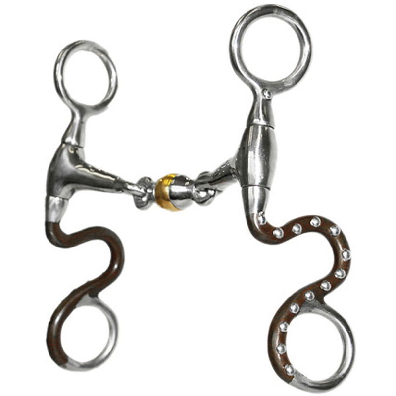 foto del prodotto amahorse morso western in ferro brunito ad aste corte decorate e imboccatura con gioco lingua in rame 12,5 cm