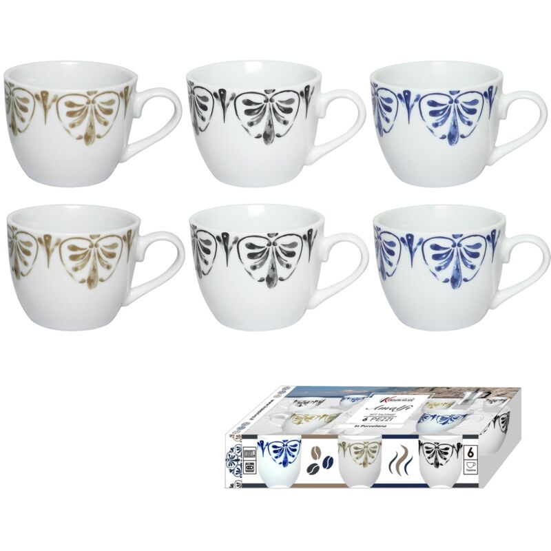 foto del prodotto amalfi set di 6 tazzine in porcellana con design in colore assortito