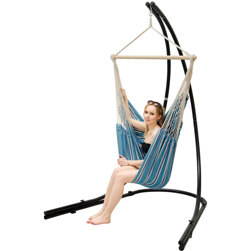foto del prodotto amanka supporto amaca con xxl sedia sospesa 360 poltrona dondolo giardino blu bianco