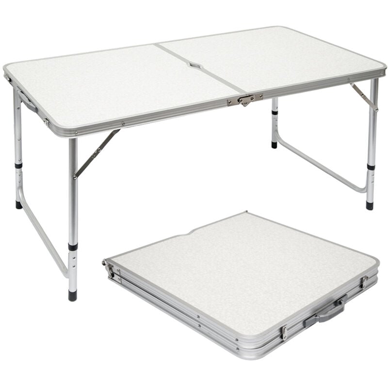foto del prodotto amanka tavolino da pic nic 120x60x70cm tavolo da campeggio in alluminio altezza regolabile pieghevole formato valigia grigio chiaro