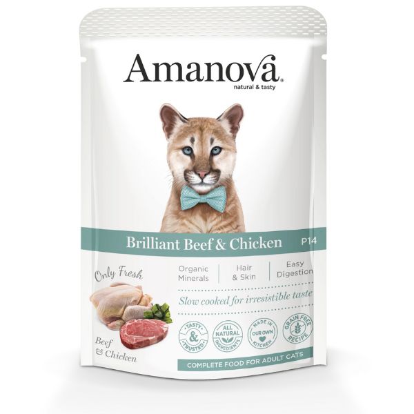 foto del prodotto amanova adult cat umido grain free 85 gr vitello e pollo confezione da 12 pezzi 1 ordine scegli lo sconto bzr5 bzr20 200 punti fedelt 