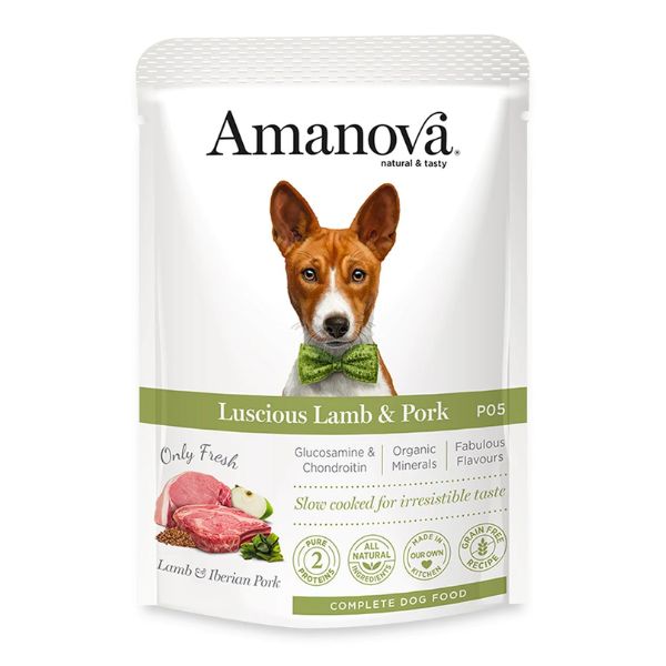 foto del prodotto amanova dog adult umido grain free 100 gr agnello e maiale iberico confezione da 12 pezzi 1 ordine scegli lo sconto bzr5 bzr20 200 punti fedelt 