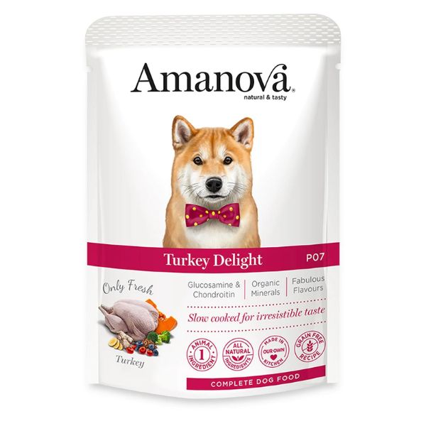 foto del prodotto amanova dog adult umido grain free 100 gr tacchino fresco delight confezione da 12 pezzi 1 ordine scegli lo sconto bzr5 bzr20 200 punti fedelt 