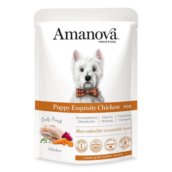 foto del prodotto amanova dog puppy umido grain free 100 gr pollo fresco confezione da 12 pezzi 1 ordine scegli lo sconto bzr5 bzr20 200 punti fedelt 