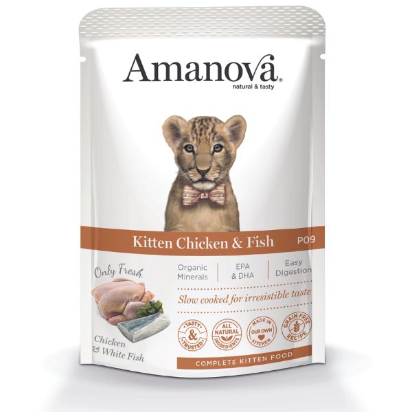 foto del prodotto amanova kitten umido grain free 85 gr pollo e pesce fresco confezione da 12 pezzi 1 ordine scegli lo sconto bzr5 bzr20 200 punti fedelt 