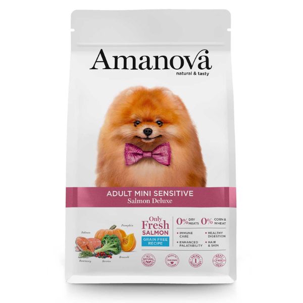 foto del prodotto amanova mini sensitive deluxe salmone grain free 2 kg 1 ordine scegli lo sconto bzr5 bzr20 200 punti fedelt 