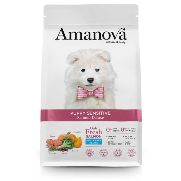 foto del prodotto amanova puppy sensitive salmone deluxe grain free 2 kg 1 ordine scegli lo sconto bzr5 bzr20 200 punti fedelt 