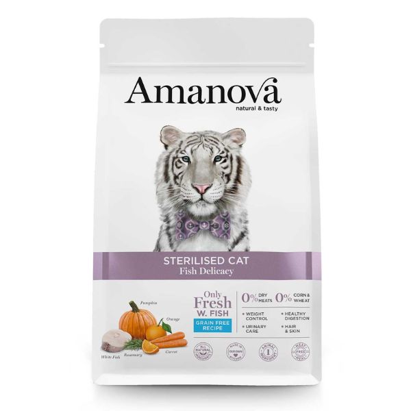foto del prodotto amanova sterilised cat pesce bianco fresco 1,5 kg cibo monoproteico gatto 1 ordine scegli lo sconto bzr5 bzr20 200 punti fedelt 