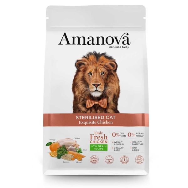 foto del prodotto amanova sterilised cat pollo fresco - 1,5 kg - cibo monoproteico gatto - spedizione gratis da 39€
