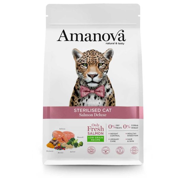 foto del prodotto amanova sterilised cat salmone fresco 1,5 kg cibo monoproteico gatto 1 ordine scegli lo sconto bzr5 bzr20 200 punti fedelt 