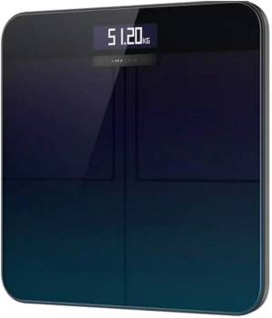 foto del prodotto amazfit smart scale quadrato blu marino, viola bilancia pesapersone elettronica