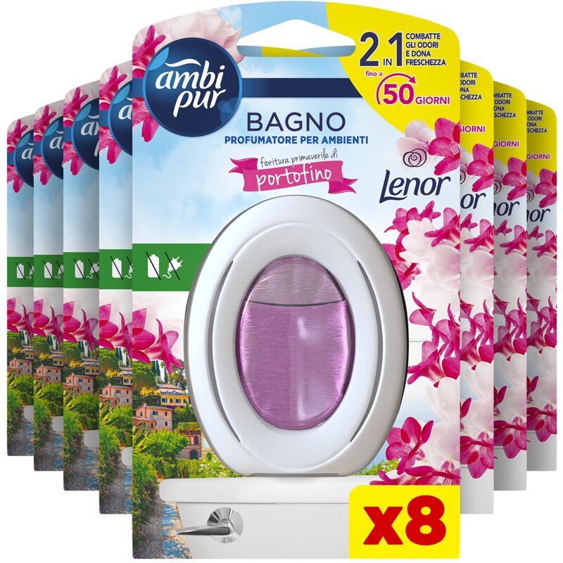 foto del prodotto ambi pur bagno lenor portofino, deodorante per ambienti ad azione continua eliminazione e prevenzione degli odori, 8 pezzi