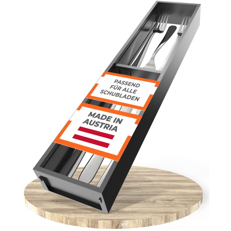 foto del prodotto ambia line cornice per cassetti da cucina, larghezza 100 mm, lunghezza 472 mm, altezza 50 mm, con divisore, nero carbonio opaco, 1 pezzo, organizer
