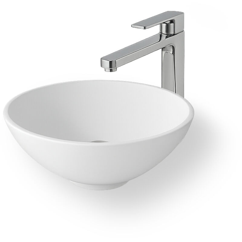 foto del prodotto ambra collezione lavabo tondo da appoggio da 38 cm in solid surface coppa
